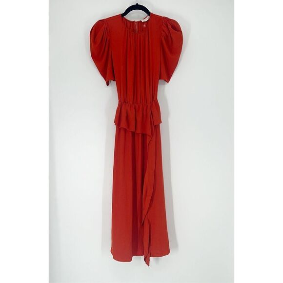 Ulla Johnson Midi Marion Dress Womens 2 Red Orange Romantic Feminine Cocktail - Picture 4 of 14